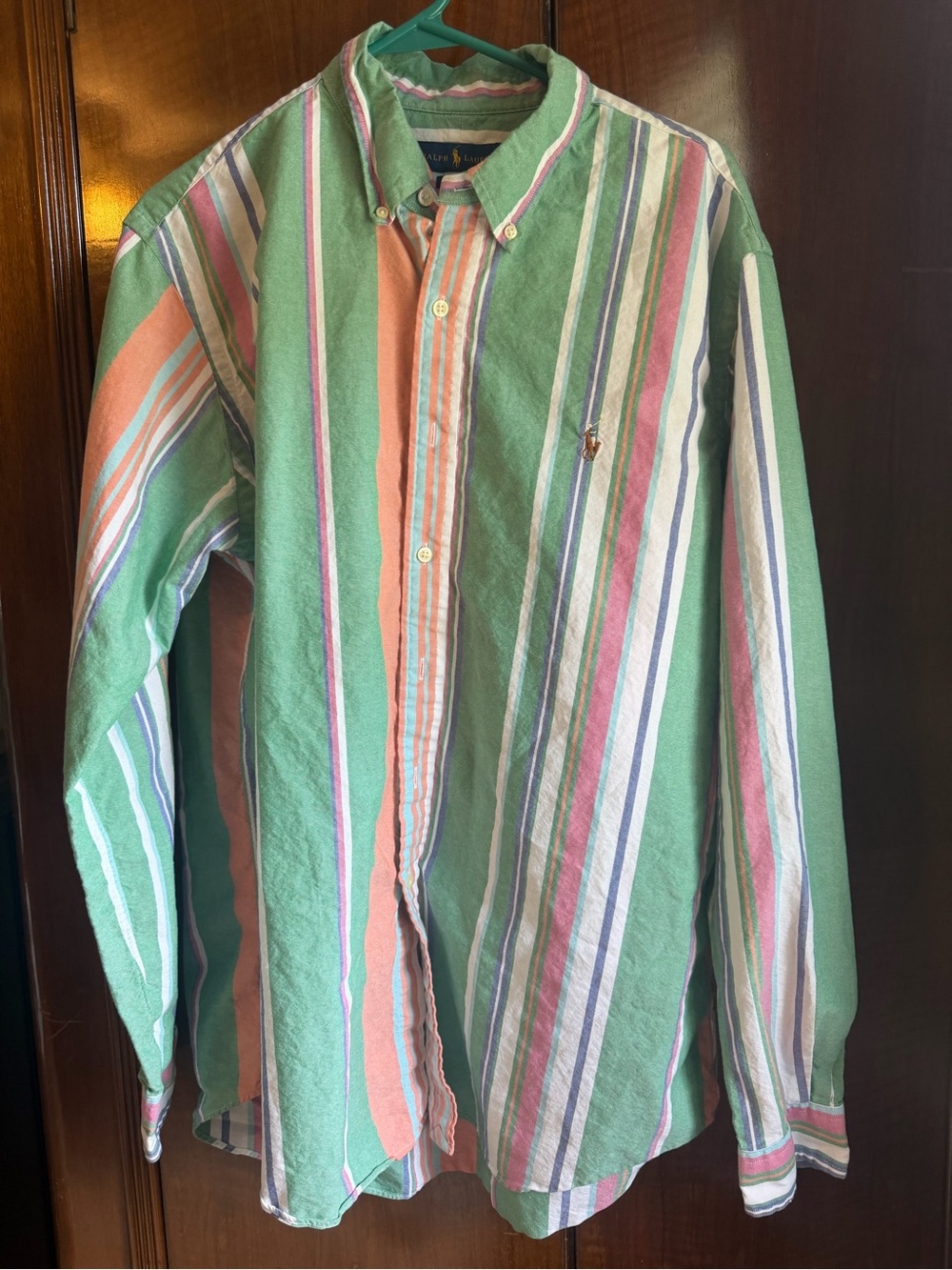 Ralph Lauren Green & Pink Striped Button-Down Shirt